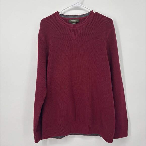 Eddie Bauer Sweater Men’s Red Pullover Crew Neck Knit 100% Cotton Size Large - Picture 1 of 10